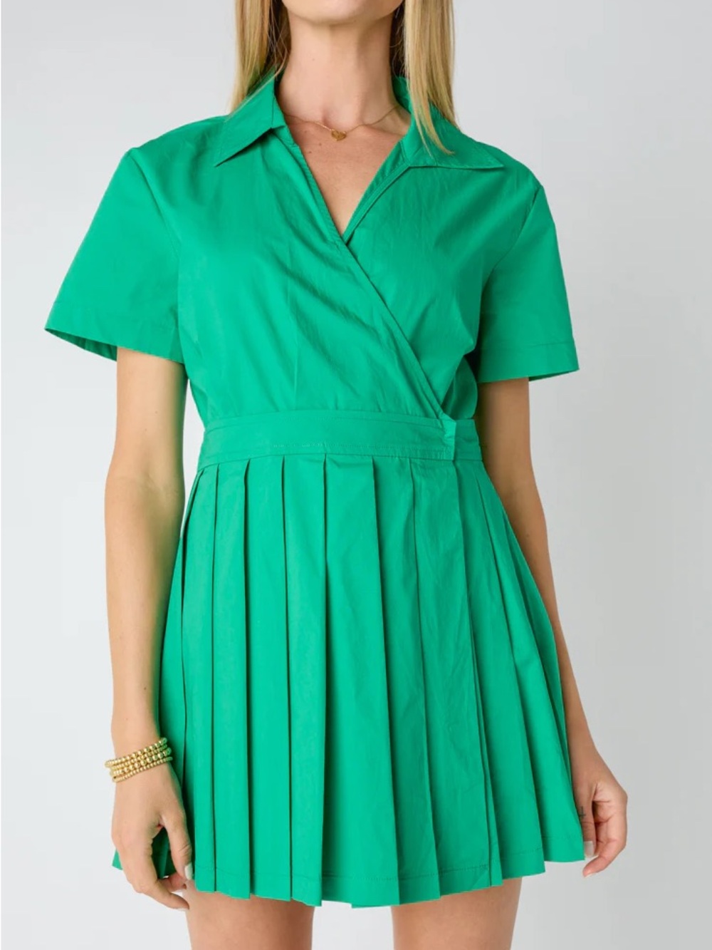 Green Short Sleeve Wrap Dress